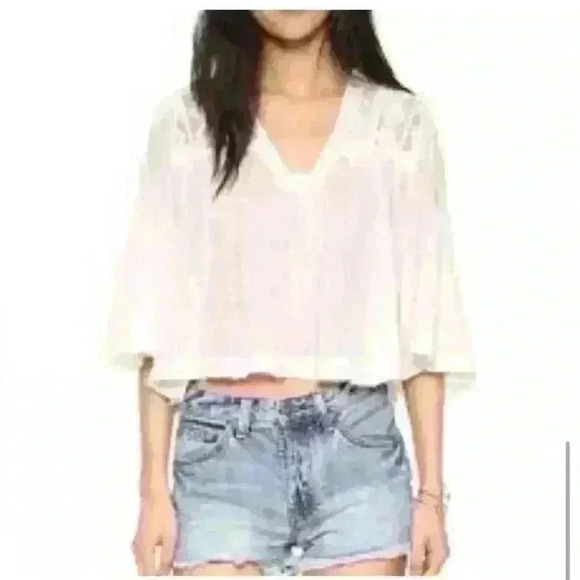 Free People Carry Me Away Gauze Peasant Boho Women's Top Size M - Picture 3 of 11